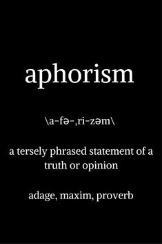 the words aphrorism are in white and black letters on a black background