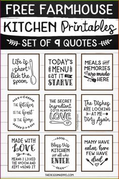 the free farmhouse kitchen printables set of 4 quotes