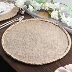 15inch Round Natural Rustic Burlap Jute Placemats Braided Edges, Farmhouse Placemats with Trim Placemat With Charger, Rustic Theme Party, Coastal Kitchens, Oval Tables, Jute Placemats, Farmhouse Placemats, Natural Placemats, Round Table Sizes, Office Board