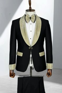 Get your suit rental today from Tailorforall. Our designer Black One Button Best Fitted Wedding Suits with Gold Lapel come in modern styles & colors that are priced to fit your budget. Ceremony Tuxedo Blazer With Suit Collar, Ceremony Tuxedo Blazer With Notch Lapel, Single Breasted Tuxedo For Wedding, Wedding Tuxedo Single Breasted, Single-breasted Tuxedo For Wedding, Black Single Breasted Blazer For Wedding, Black Single-breasted Blazer For Wedding, Luxury Black Suit For Ceremony, Elegant Formal Sets With Buttons