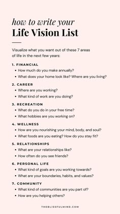 Life Vision List, Vision List, Healing Journaling, Life Vision, Self Care Bullet Journal, Trening Fitness, Writing Therapy, Vie Motivation, Get My Life Together