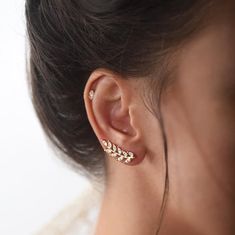 Gold Ear Jacket, Double Piercing, Birthday Jewelry, Hammered Hoop Earrings, Anniversary Jewelry, Ear Cuffs, Girly Jewelry, Purple Wedding, Rose Gold Earrings