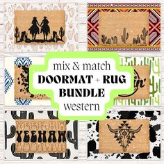 six different images with the words, mix and match doormat rug bundle western on them