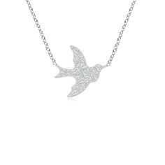 Spread the virtues of love and peace with this elegant 14k white gold dove pendant. It is encrusted with pave-set diamonds that glimmer endlessly. Diamond Dove, Dove Pendant, The Virtues, Love And Peace, Fine Jewellery Necklace, Gold Fashion, White Diamond, Diamond White, Colored Diamonds