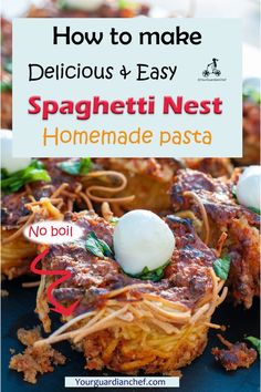 spaghetti nest with text overlay how to make delicious and easy spaghetti nest homemade pasta