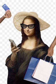 a woman holding shopping bags and a cell phone