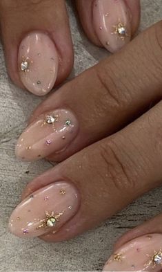 Nail Ideas For Nashville, Christmas Nye Nails, Simple Nails With Gems, Gem Nail Designs, Nye Nails, Her Nails, Simple Acrylic Nails, Nail Idea, Sparkle Nails