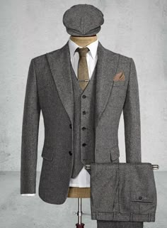 Thomas Shelby Suit Style, Tommy Shelby Suit, Grey Tweed Suit Men, Groom Style 2023, Peaky Blinders Suits Mens Fashion, Vintage Tuxedo Men, Tweed Three-piece Suit With Notch Lapel For Business, Classic Tweed Suits With Suit Collar, Formal Tweed Three-piece Suit With Notch Lapel