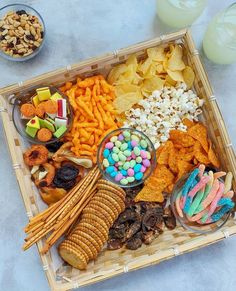 a tray filled with different types of snacks