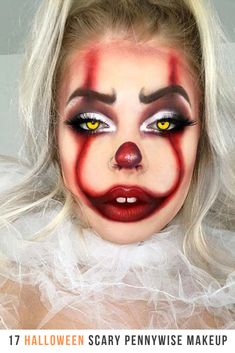 Scary Pennywise, Pennywise Makeup, Halloween Pennywise, Pennywise Halloween, Maquillage Halloween Simple, Makeup Ideas For Halloween, Demon Makeup, Halloween Makeup Clown