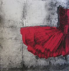 a red dress painted on the side of a wall