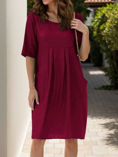 Features: Basic style Sheer: Opaque Stretch: No stretch Body: Not lined Material composition: 100% polyester Care instructions: Machine wash cold. Tumble dry low. Imported Size US Length Bust Sleeve Length S 4 37.4 37.8 12 M 6/8 37.8 40.2 12.2 L 10/12 38.2 42.5 12.4 XL 14 38.6 44.9 12.6 2XL 16 39 47.2 12.8 3XL 18 39.4 49.6 13 4XL 18 39.8 52 13.2 5XL 20 40.2 54.3 13.4 Half Sleeve Dress, Midi Dress With Pockets, Blue Denim Dress, Grace Beauty, Travel Size Beauty Products, Short Women, Half Sleeve Dresses, Sleeve Midi Dress, Dress For Short Women