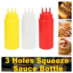 3 holes squeeze sauce bottle for hot dogs, hamburgers and french fries with lid