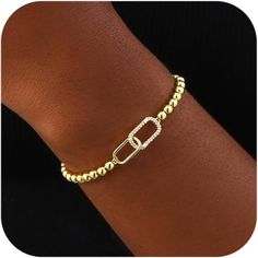 Gold Bracelets For Women:The Diamond Paper Clip Bracelet Is Truly Unique It Features A Paperclip Bracelet Encrusted With Sparkling Diamonds. This Minimalist Design Oozes Edgy Sophistication And Glamour, Make For An Elegant Addition To Any Outfit. Dainty Bracelet Size:The Gold Bracelet Inside Circumference: 6.5", With Strong Elastic String. Suitable For Women Of All Ages, Making You Elegant And Sexy Every Moment. High Quality Material: Our Gold Beaded Bracelets Are Made Of Brass With 14k Gold Pla Beaded Bracelets Gold, Paper Clip Bracelet, Gold Beaded Bracelets, Paperclip Bracelet, Bracelets Gold, Dainty Bracelet, Gold Bead Bracelets, Gold Bracelet For Women, Gold Bracelets