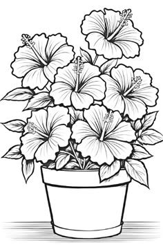 a potted plant with flowers on the table coloring pages for adults and children to color