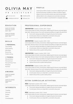 a professional resume template with no work experience on the front page, and an additional cover letter