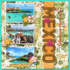 a scrapbook cover with photos of people on the beach and in the background is an island