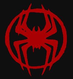 a red spider logo on a black background