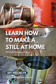 a person pouring water into a pot with the words learn how to make a still at home diy self reliance project