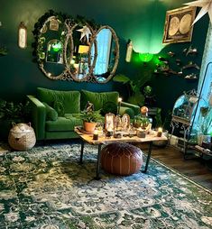 a living room filled with furniture and mirrors