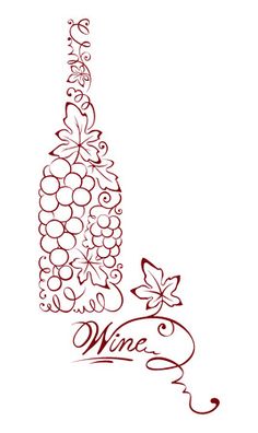 a drawing of a wine bottle with grapes and butterflies on the label, which reads wine