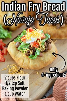 Indian Fry Bread Recipe Easy, Indian Taco Recipes, Fry Bread Tacos, Indian Fry Bread, Indian Tacos, Fried Bread Recipe, Savory Bread Recipe, Native American Food, Recipes Mexican