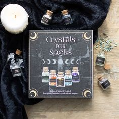 Crystals for Spells Chip Bottle Set (Set of 12) - Magick Magick.com Quarts Crystal, Spell Jars, Crystal Grids, Bottle Gift, Black Obsidian, Crystal Grid, Rose Quartz Crystal, Red Jasper, Green Amethyst