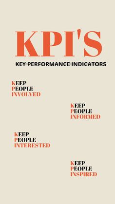 an orange and white poster with the words kpi's written in red on it