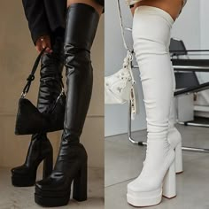 Category:Boots; Upper Materials:PU; Embellishment:Zipper; Season:Fall,Winter; Heel Type:Chunky Heel; Gender:Women's; Size Suggestion:standard size, select your usual size; Platform Height:1.18; Toe Shape:Square Toe; Type:Over The Knee Boots,Thigh High Boots; Style:Elegant,Fashion,Sexy; Heel Height(inch):3-4; Outsole Materials:Rubber; Occasion:Party; Closure Type:Zipper; Pattern:Solid Color; Listing Date:11/22/2023; Production mode:Self-produce; 2024 Trends:Plus Size,Heel Boots,Platform Boots; Foot Length:; Foot Width:; Heel Height:High Heel Moon Boots With Leg Warmers, Really Long Boots, Styling Gogo Boots, Platform Stiletto Boots, Women Shoes Boots, Over The Knee Platform Boots, Cute Boots For Women Fashion, Boots Collection Closet, Clear Platform Boots