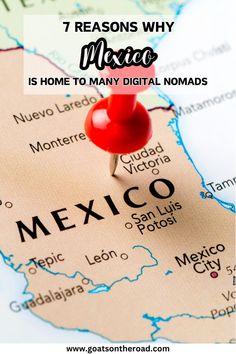 a map with the words mexico on it and a pin pointing to mexico in red