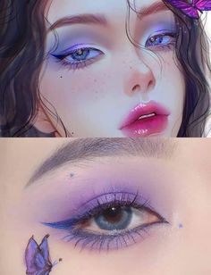 Anime Make-up, Ulzzang Makeup, Swag Makeup, Purple Makeup, Ethereal Makeup, Eye Makeup Designs