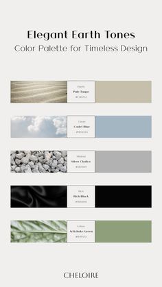 the color scheme for an earth tone palette is shown in black, white and green