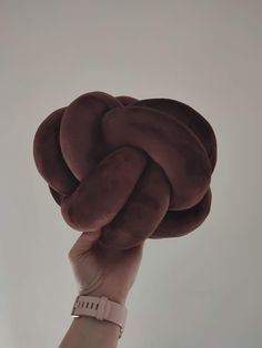 a person's hand holding up a large brown object