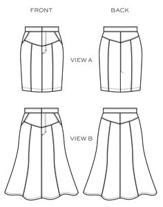 the front, back and side views of a skirt