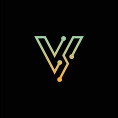 the letter v is made up of lines and dots on a black background with an orange, yellow, and green color scheme