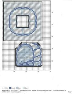 the cross stitch pattern is shown in blue and white