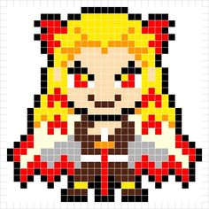 Rengoku Perler Beads, Pokemon Bead, Pixel Drawing, Pixel Art Grid, Pix Art, Graph Paper Art, Hama Beads Patterns