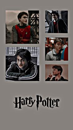 the poster for harry potter is shown in four different pictures, including two men and one woman