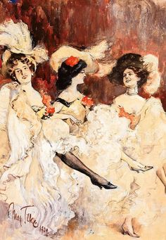 two women in white dresses and large hats