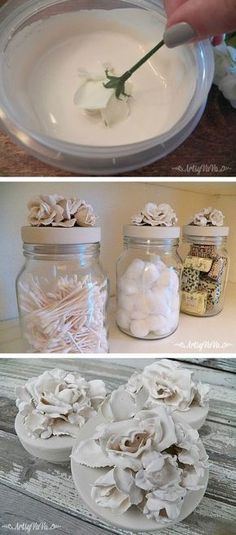 the process of making white flowers in jars