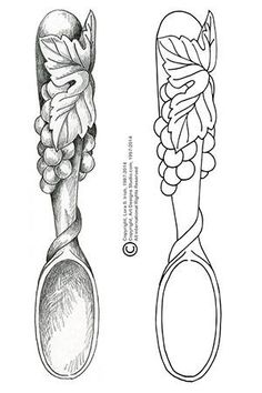 two drawings of spoons, one with leaves and the other with flowers on it