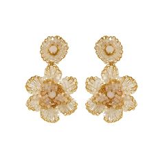 These mini floral hand-crocheted dangle earrings were fabricated by skilled Brazilian artisans. The shiny 18 Karat Gold Filled wire crochet earrings create a statement look without weight or bulk! They are very comfortable to wear, light and can be worn in every occasion: day-to-night and casual-to-special. The sparkling frosty white beads are supplemental to the fine craft artwork spent in every piece of my jewelry. Made from non-allergenic (hypoallergenic) and nickel-free material. Stunning jewelry that will last for a lifetime. Each pair of earrings takes hours to finish. The result is a remarkable piece of jewelry.\  Hand Crocheted 18 Karat Gold Filled Wire Made in Brazil Velvet Bag Included This is an authentic piece of Lavish Jewelry by Tricia Milaneze and it was handcrafted with nob Gold Flower-shaped Beaded Earrings, Wire Crochet, Fine Craft, Jewelry Hand, Gifts For New Mums, Pearl Jewellery Earrings, Jewelry Ring Box, Evil Eye Jewelry, Velvet Bag