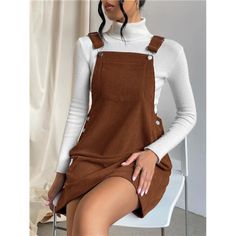 -Item Id 11735367 -Details: Button, Pocket -Neckline: Straps -Style: Casual -Type: Pinafore -Waist Line: Natural -Hem Shaped: Straight -Color: Coffee Brown -Pattern Type: Plain -Sleeve Length: Sleeveless -Length: Short -Fit Type: Regular Fit -Fabric: Non-Stretch -Material: Fabric -Composition: 100% Polyester -Care Instructions: Machine Wash Or Professional Dry Clean -Sheer: No **Open To Offers!!!** **Bundle To Save More** **30% Off Bundles Of 2 Or More Items!!** ***Orders Go Out Within 5-10 Busi Corduroy Pinafore Dress, Look Legging, Strap Skirt, Corduroy Overall Dress, Teen Clothes, Spaghetti Strap Maxi Dress, Corduroy Dress, Khaki Dress, Summer Dress Outfits