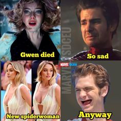 the many faces of spider - man and woman in different roles, with captioning below