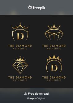 the diamond logo is shown in three different colors and sizes, including one with a crown on