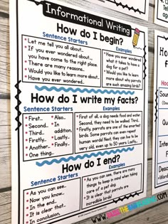 two posters on the wall with information about writing and how do i write them?