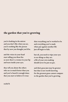 the garden that you're growing is written in black and white on a beige background