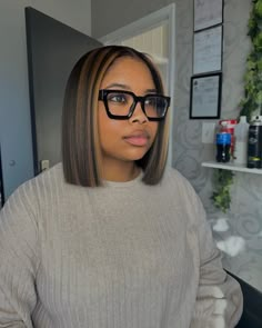 Split In The Middle Hair Hairstyles, 14inch Hair Length, Natural Hairstyles For Short Relaxed Hair, Black Bob With Brown Highlights, China Bob Black Women, 10 Inch Bob Weave Sew Ins, Short Bob With Highlights Black Women, Summer 2023 Hair Trends Black Women, Bluntcut Bob Black Women Natural Hair