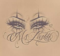 an artistic drawing of eyelashes with the words love and lashes on it's forehead