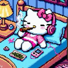 Hello Kitty Playing Guitar, Pixel Picture Art, Hello Kitty As A Human, Hello Kitty Dj, Hello Kitty Christmas Pfp, Cartoon Icons Aesthetic, Matching Hello Kitty Pfp, 2020 Pfp, Hello Kitty Zombie